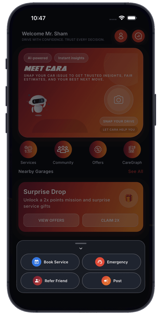Quick action shortcuts menu